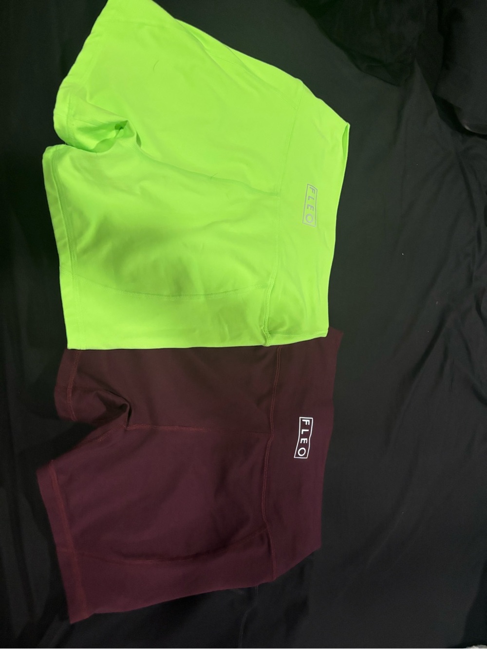 Fleo Neon Green & Burgundy High-Rise Athletic Shorts Set
